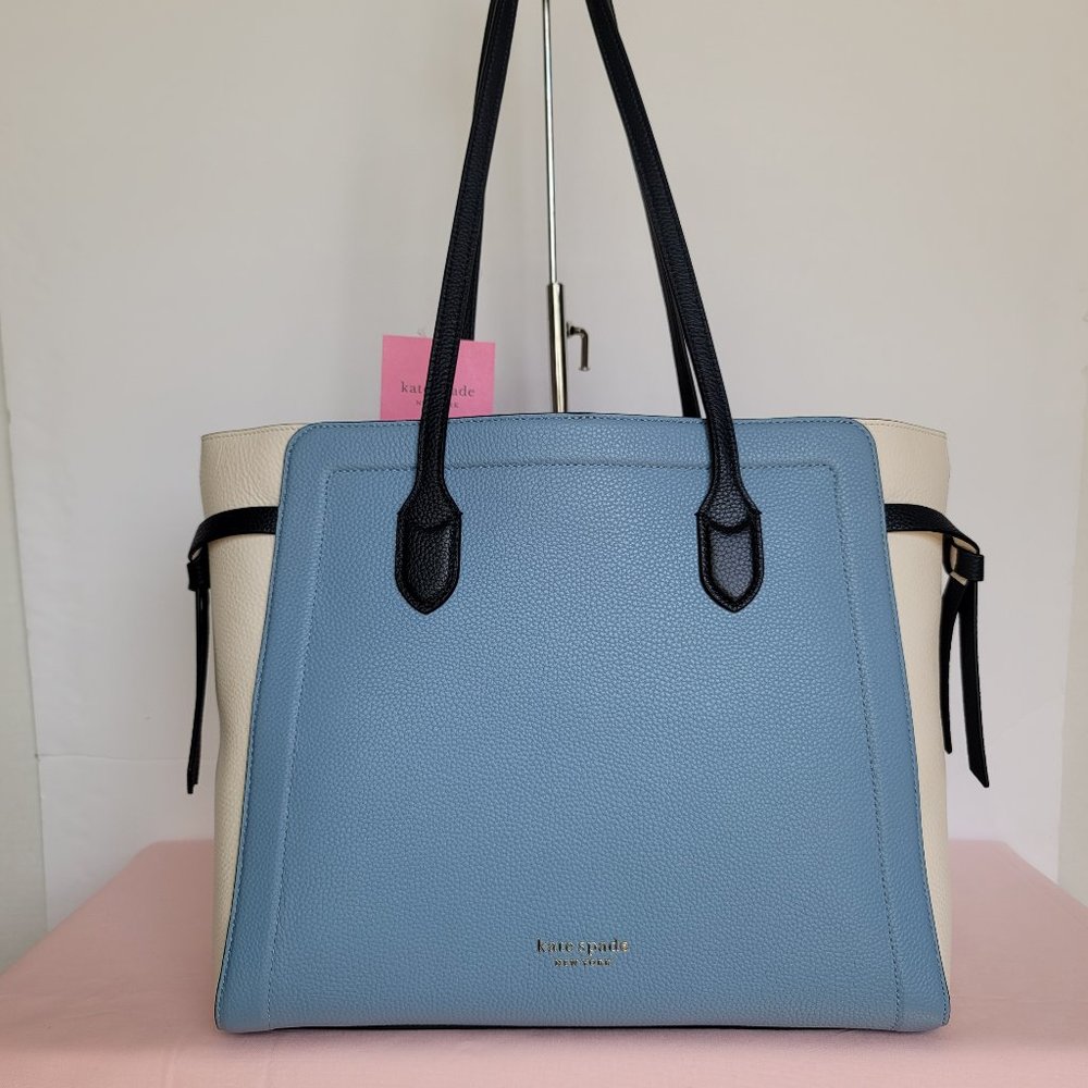 KATE SPADE Knott Colorblocked Pebbled Leather Large Tote- Morning Sky Multi 🎈⭐ - Picture 6 of 16